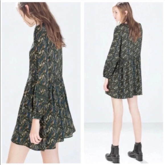 Zara Trafaluc Paisley Print Dress Lined Mini Long Sleeve Bloggers Favorite Small - Picture 2 of 10